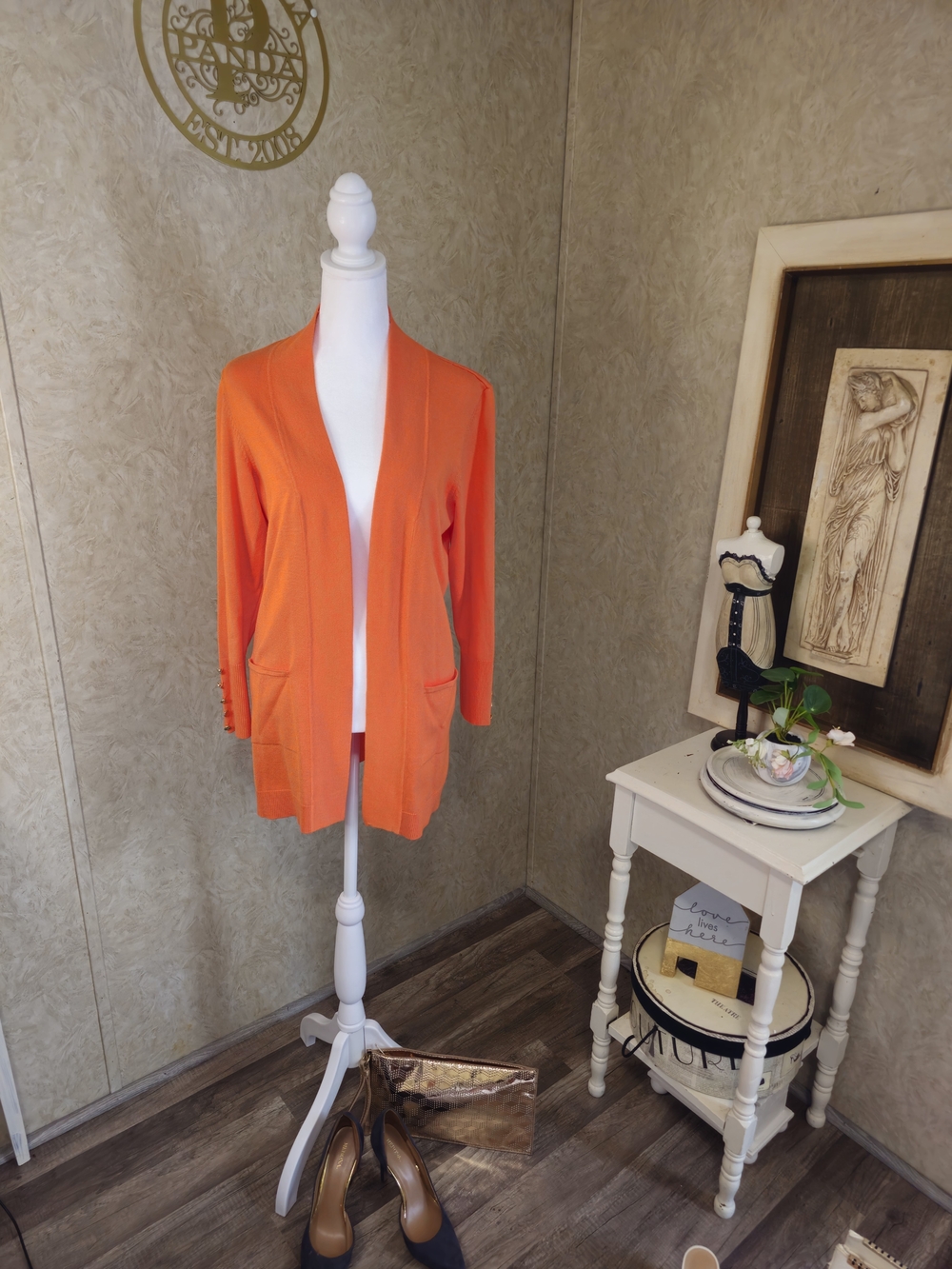 JM Collection Vibrant Orange Open-Front Cardigan